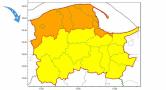 Mapka obszarów najbardziej zagrożonych powywami silnego wiatru